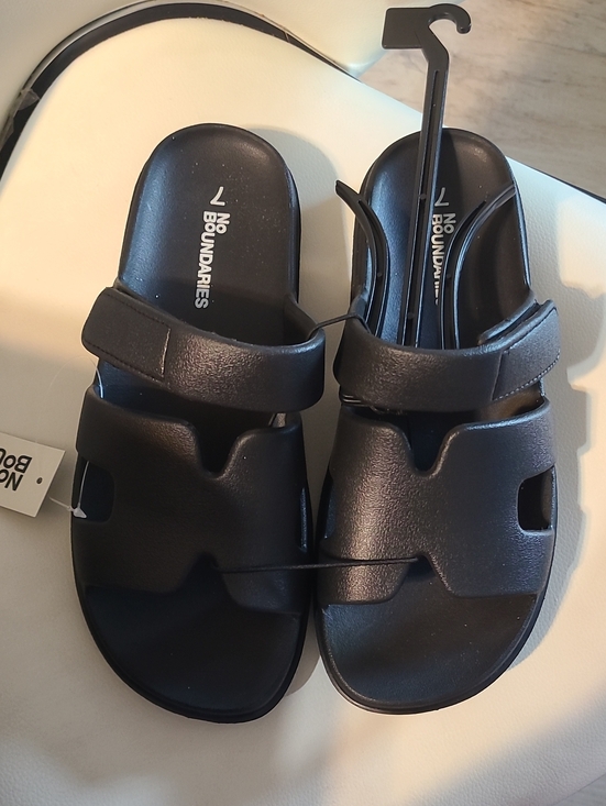 No Boundaries Shoes - No Boundaries Black Slide Sandals with Adjustable Strap
